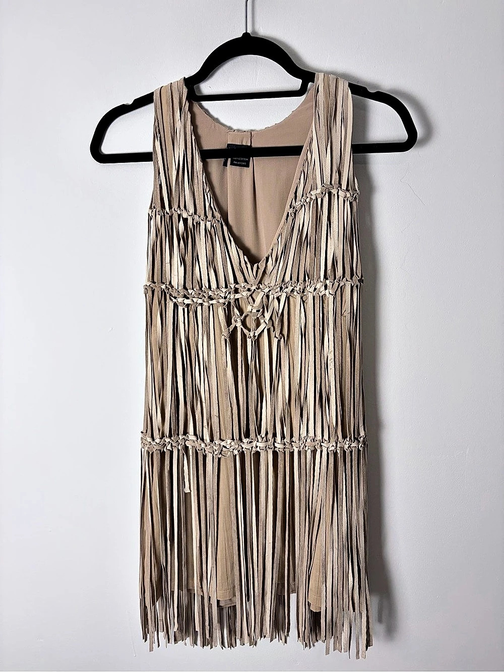 Sheri Bodell Beige Knotted Fringe Sleeveless Boho Dress XS